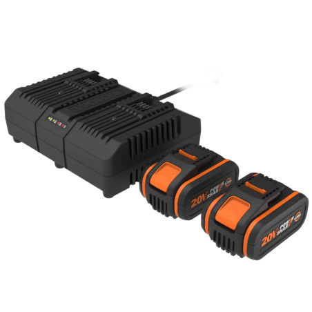 WA3611-Pack 2 batteries 20V / 4.0 Ah + chargeur double WA3883 Worx